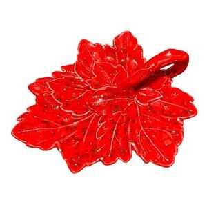Vintage California-Style Ceramic Leaf Candy Dish Red & Orange
